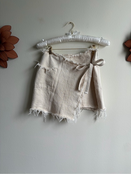 BDG Dresses & Skirts - BDG Cream Wrap-Style Frayed Denim Skirt